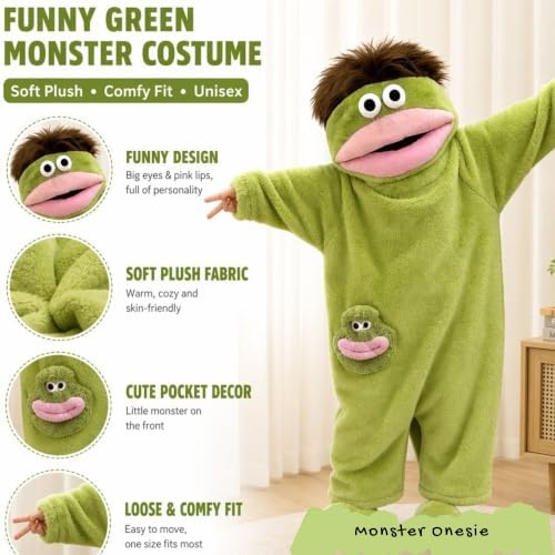 Unisex Funny Big Mouth Monster Plush Hooded Onesie Sleepwear