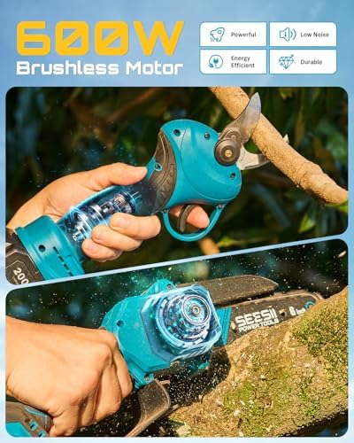SEESII 2-in-1 Mini Chainsaw & Pruning Shears Combo, Brushless Motor