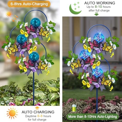 Solar Lights Outdoor Garden Stakes,Butterfly & Flower LED Colorful Lights