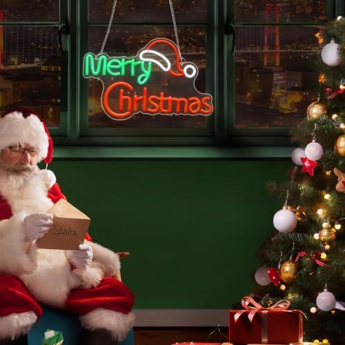 Merry Christmas LED Neon Sign USB Powered Wall Light with Santa Hat