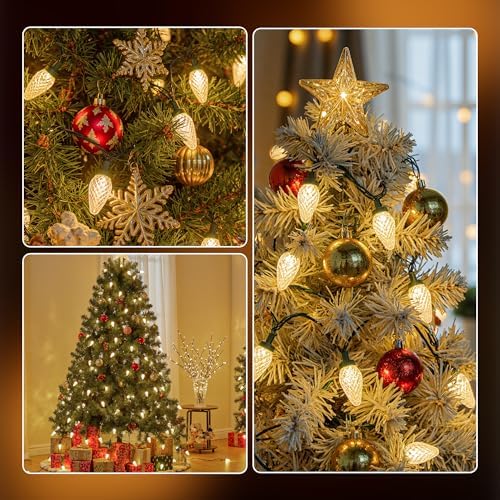 C9 LED Christmas Lights Outdoor, 97ft 150 LED Waterproof Strawberry Christmas Decorations String Lights, Plug in Vintage Christmas Tree Lights for Outside, Roof, Patio, Wedding, Party, Warm White