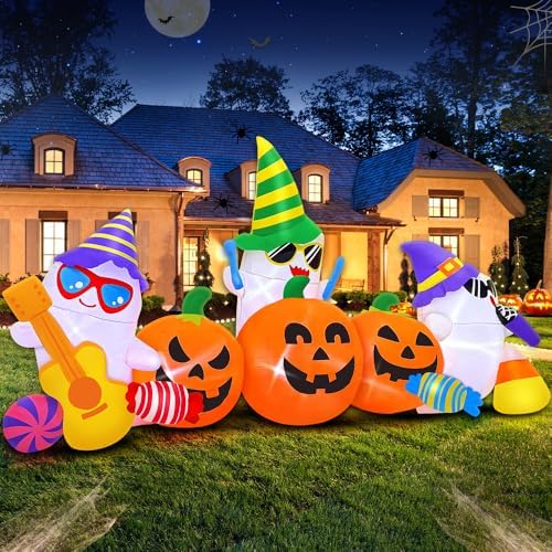 8FT Halloween Inflatable Decoration Ghost Pumpkin Band Decorations Outdoor Holiday Decor,LED Lights Blow Up Halloween Yard Decorations,Inflatables Outdoor for Holiday Garden Yard Lawn Décor