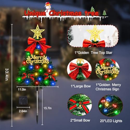 Christmas Tree Solar Pathway Lights Outdoor Decor, 8 Pack, Green