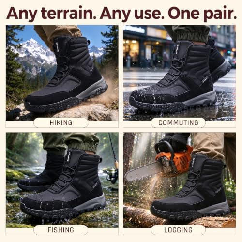 Winter Boots for Men, Fleece Lined Snow Hiking Boots, Wide Toe Box