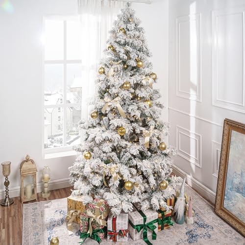 Naomi Home 6.5ft Snow Flocked Christmas Tree with Lights