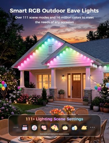 CDN Permanent Outdoor Lights for House, 100FT RGBICW Christmas Eave Lights
