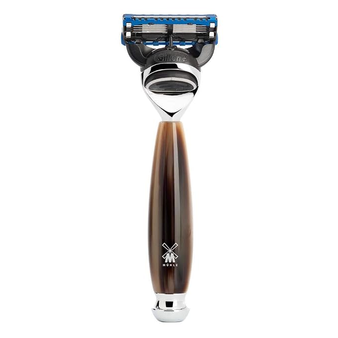 MÜHLE VIVO Brown Horn Resin 4-Piece Pure Badger 5-Blade Razor Shaving Set