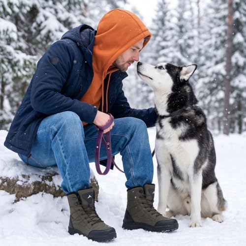 HARENCE Winter Snow Boots for Men: Comfortable Warm Fur Lined Boot Non Slip Waterproof Mid Calf Booties for Outdoor Hiking