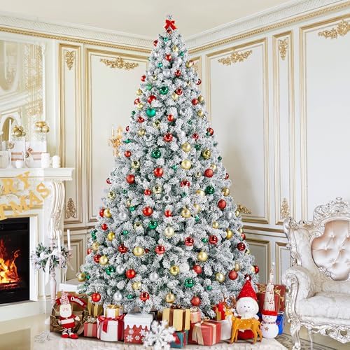 Yaheetech 9ft Pre-Lit Snow Flocked Artificial Christmas Tree, 900 Lights