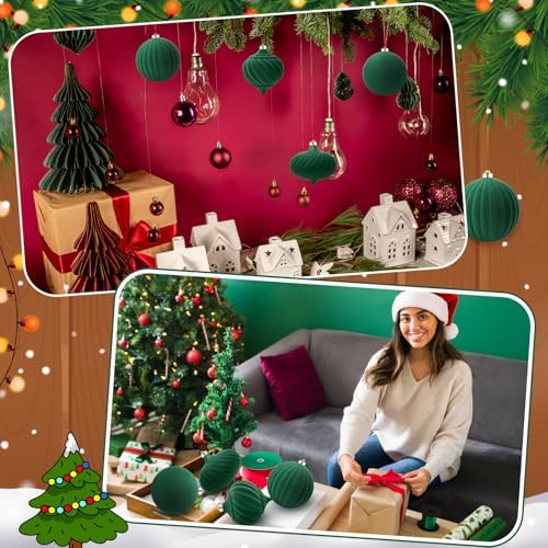 Civaner Large Velvet Christmas Ball Ornaments Vintage Christmas Plastic Ball Ornaments Flocked Xmas Tree Hanging Decoration for Xmas Party Decor(6 Inch,Green,4 Pcs)