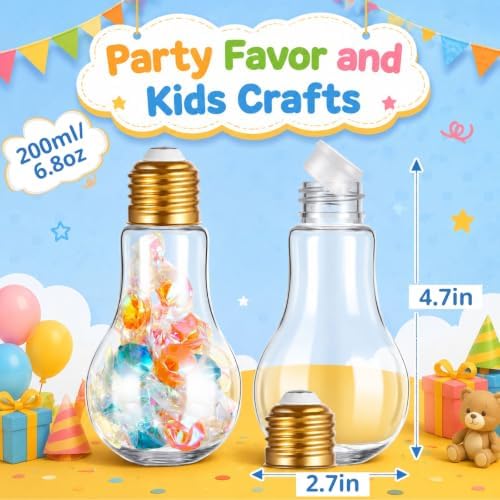 Tessco for you 36 Pcs 6.8 Oz/ 200 ml Plastic Light Bulb Jars, Gold