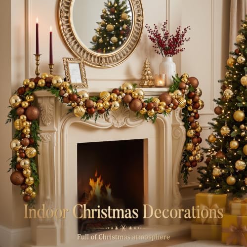 6 ft Christmas Ball Garland, Gold, Brown