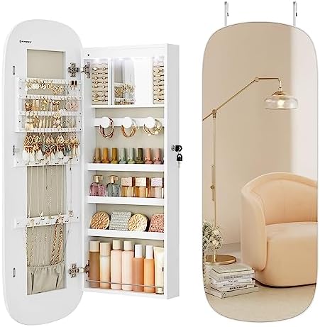 SONGMICS Jewelry Organizer, LED Jewelry Cabinet, Wall/Door Mounted