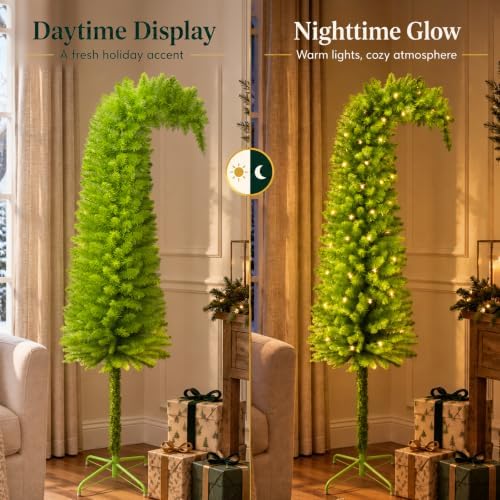 5Ft Whimsical Christmas Tree, Bendable Lime Green Artificial Christmas Tree