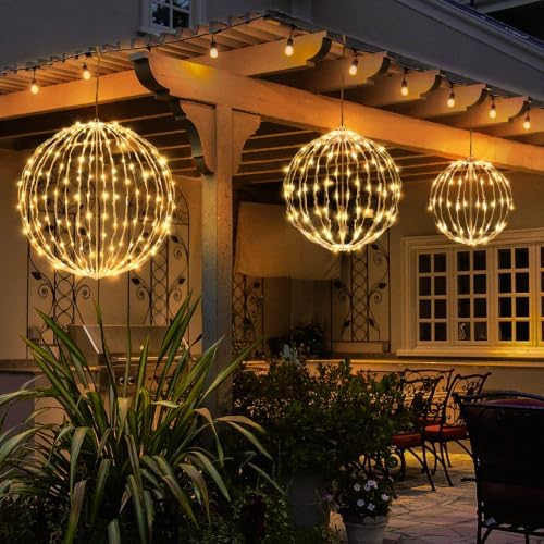 Christmas Decorations,LED Light Balls Outdoor,3 Pack,Warm White