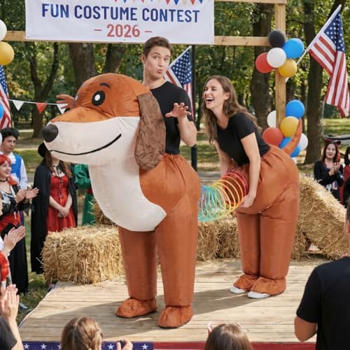 2 Person Inflatable Dachshund Costume for Adults, Funny Couple Dog Outfit