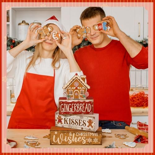 Moucuny 4 Pcs Gingerbread Christmas Decoration Wooden Tabletop Decor