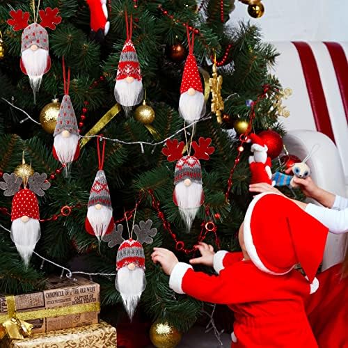Skylety Christmas Tree Hanging Gnomes Plush Christmas Ornaments Elk Swedish Handmade Gnome Decor Mini Halloween Scandinavian Santa Holiday Decoration for Walls Stairs Windows(8 Pieces)