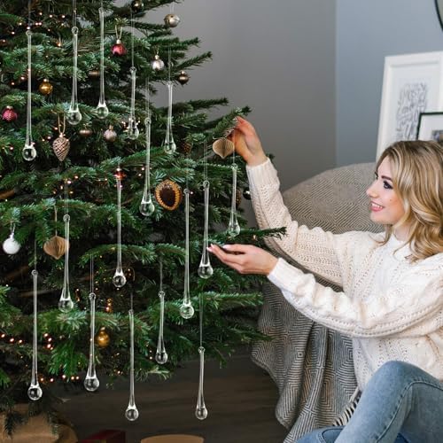 22 Pcs Crystal Glass Teardrop Christmas Ornaments, 4 Large Size