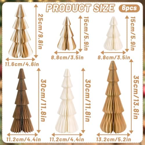 SUNBEAUTY Paper Christmas Trees,Neutral Christmas Honeycomb Tree Centerpiece，3D Modern Table Decoration for Xmas Holiday Party,New Year（Brown