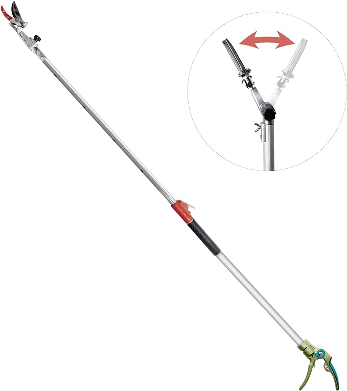 GARTOL Pruner for Garden, Cut Upto 1 Inch & Hold Telescopic Pole Pruner, Fruit Picker with Rotating Blade Head, Lightweight Aluminum Extendable Handle for Tree Branch Cutter, 3.67-5.45 FT, Silver
