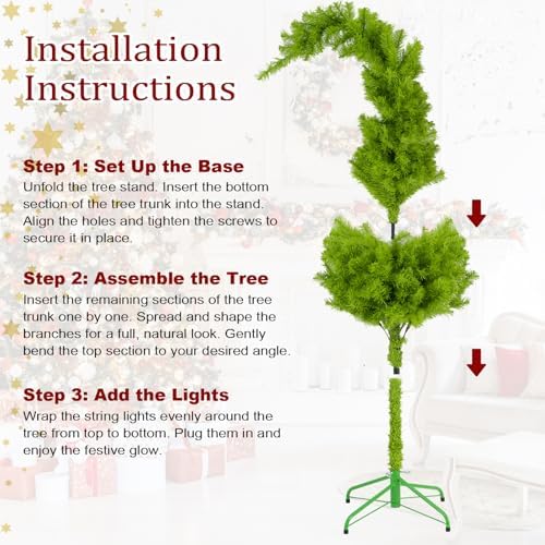 5ft Whimsical Christmas Tree with LED Lights - Artificial Christmas Tree with Timer & 8 Lighting Modes for Indoor Home Living Room Office Decor, Xmas Holiday Decorations
