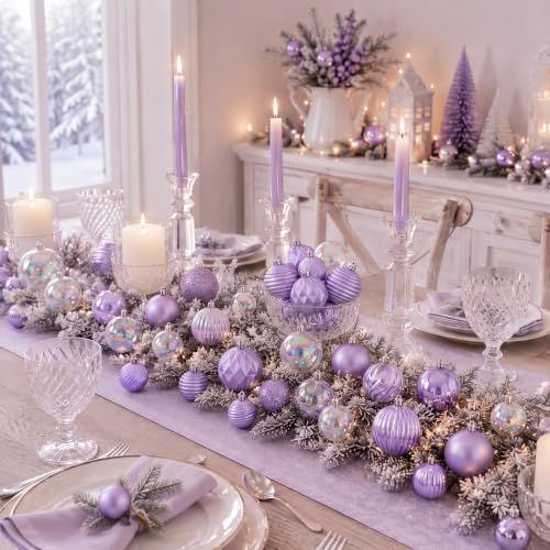 Lunmon 64 Pcs Lilac Purple Christmas Ball Ornaments Lavender Xmas Bulbs