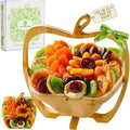 NUT CRAVINGS - Dried Fruit Flower Bouquet Arrangement in Wooden Apple-Shaped Gift Basket + Tray (9 Assortment) Healthy Snack Care Package