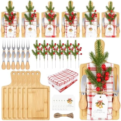 Fayoo 6 Set Christmas Wooden Cutting Board Kit, Kitchen Gift Set