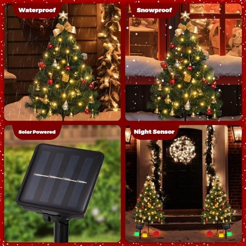 Mini Christmas Tree Solar Lights, Outdoor Decorations, 4 Pack
