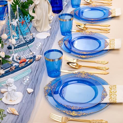 Hioasis 210 Pcs Blue Gold Plates for Graduation