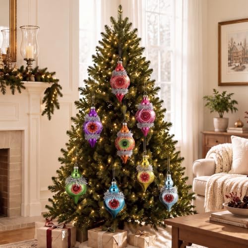 Soulchen 8 Pcs Vintage Glass Christmas Ornaments Reflector for Tree Decor