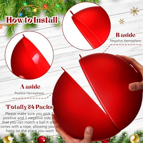 Weysat Extra Large Christmas Hanging Ornaments Oversized Plastic Balls for Outside Lawn Yard Tree Hanging Decorations(Red,8 Inch)