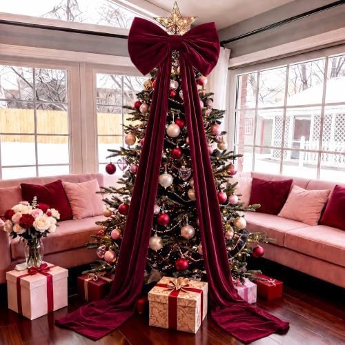 118 x 47 Extra Large Christmas Burgundy Velvet Bow Outdoor