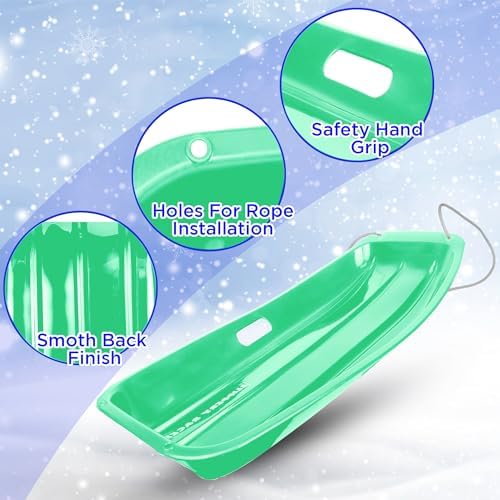 Slippery Racer Downhill Sprinter Flexible Kids Toddler Plastic Cold-Resistant Toboggan Snow Sled with Pull Rope and Handles -35 Inch