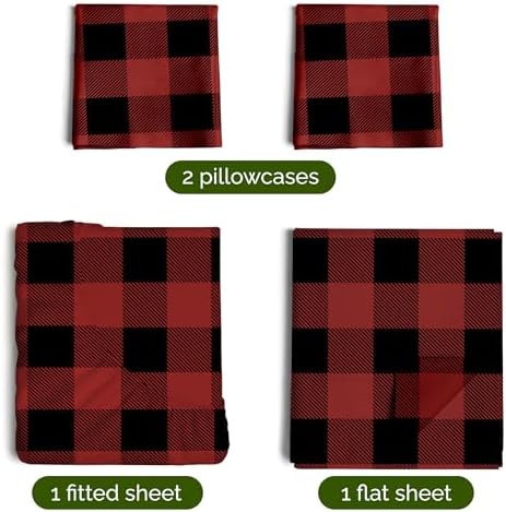 Christmas Sheet Set, Buffalo Plaid, Holiday Xmas Bedding Set - Full Size
