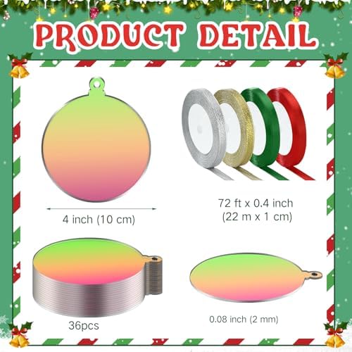 Sumind 36 Pcs 4 Inch Blank Acrylic Christmas Ornaments, Iridescent
