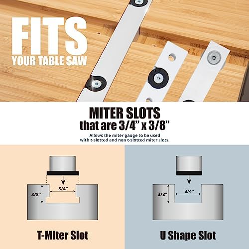 POWERTEC 71143 Deluxe Miter Gauge for Table Saw | Miter Guide with 120 Angle Stops, Silver