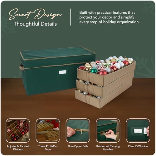 Covermates Adjustable Ornament Storage Box, 25.5"W x 13"D x 12.5"H, Green
