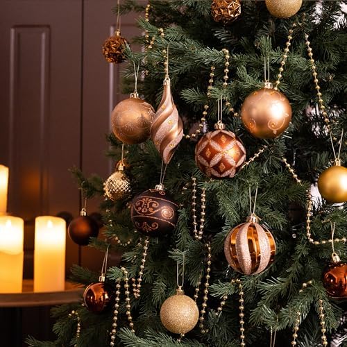 Valery Madelyn Christmas Tree Decorations Set, 40ct Bronze Copper and Gold Shatterproof Christmas Ball Ornaments Bulk, Luxury Hanging Ornaments for Xmas Holiday Party Decor