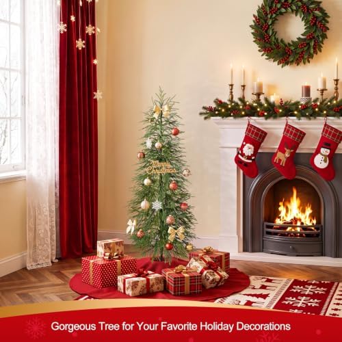 VeriNaTural Unlit Christmas Tree 5ft, Skinny Slim Pencil Xmas Tree