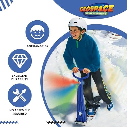 Geospace Winter Fun Ski Skate, Foldable Snow Scooter, Ski Skooter, Snow Sled, and Kids Snowboard with LED Light – Multi-Purpose Portable Sandboard, Snow Skate, and Kids/Teenager Sled for All Ages