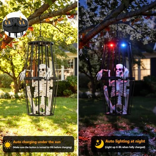 2-Pack 23” Scary Hanging Skeletons Ghosts Solar Halloween Decor