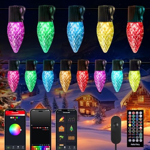 Christmas Lights Outdoor, 100 LED RGB C9 String Lights, Smart APP & Remote