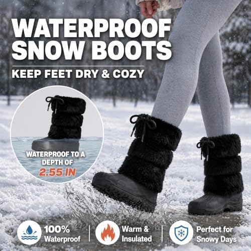 Waterfproof Snow Boots for Women Furry Fuzzy Faux Fur Duck Boots