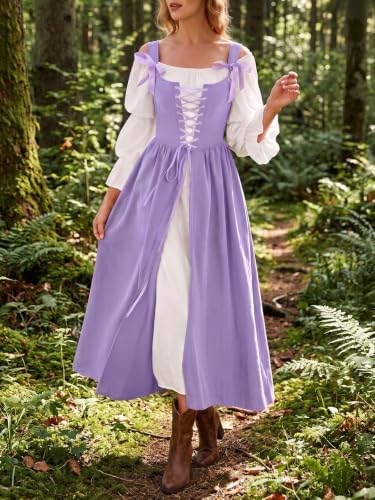 Wenrine Renaissance Costume Womens Lace Up Corset Halloween Medieval Dress
