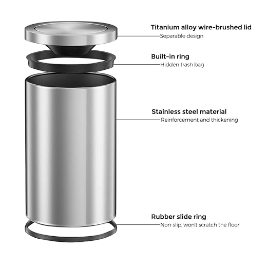 Brushed Nickel Bathroom Trash Can,Stainless Steel Garbage Can with Fild Lid,Small Trash Can for Bedroom,Hotel,Office,Laundry(Sliver)