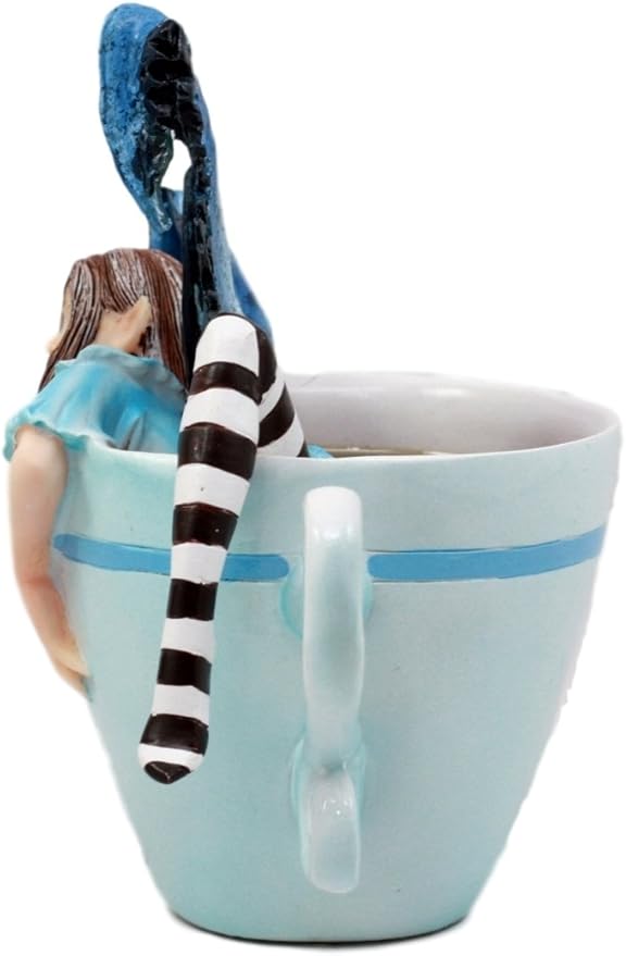 Ebros Gift Amy Brown Teacup Latte Coffee Drunk Fairy Figurine Fantasy Mythical Faery Magic Watercolor Collectible Decor Statue Gift Ideas for Women Teen Girls Fairy Garden DIY Art Centerpiece