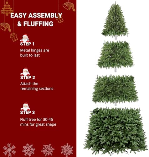 9zH&K 10FT Pre-Lit 1200 LED Lights 10 Modes Color Changing Christmas Pine Tree, 5090 Branches Artificial Festive Party Holiday Fake Multicolored Xmas Tree for Home, Office, Includes Stand