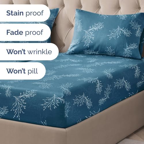 Split King 5 Piece Floral Sheet Set - Breathable & Cooling - Sea Spray